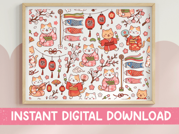 Cherry Blossoms and Feline Charm: The Kawaii Japanese Cat Festival Pattern