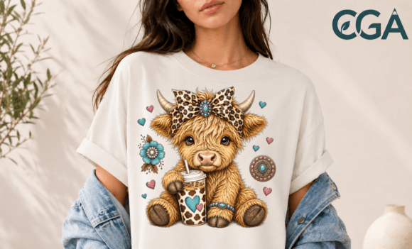 Highland Cow Iced Coffee Western Bow Png: Rustic Charm Meets Trendy Style