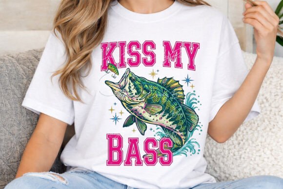 Kiss My Bass PNG: Funny Fishing Design for Sublimation