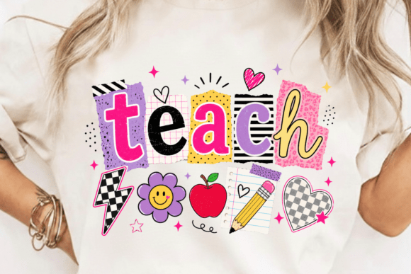 Teacher Collage PNG: A Retro Teach Shirt Design for Classroom Creativity