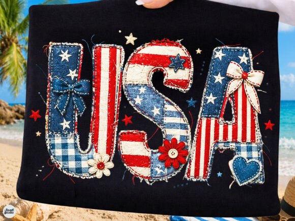 USA Patchwork PNG Coquette Patriotic Bow