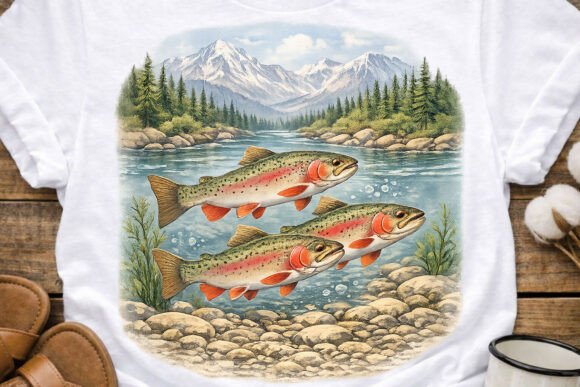 Vintage Trout Fishing Retro PNG: Nostalgic Outdoor Design